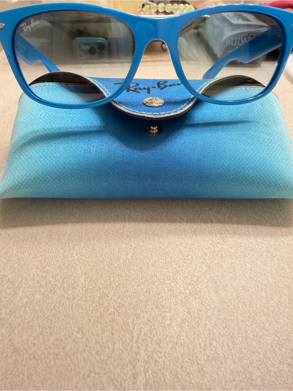 Ray-Ban Women’s Bright Blue Sunglasses with Blue Case